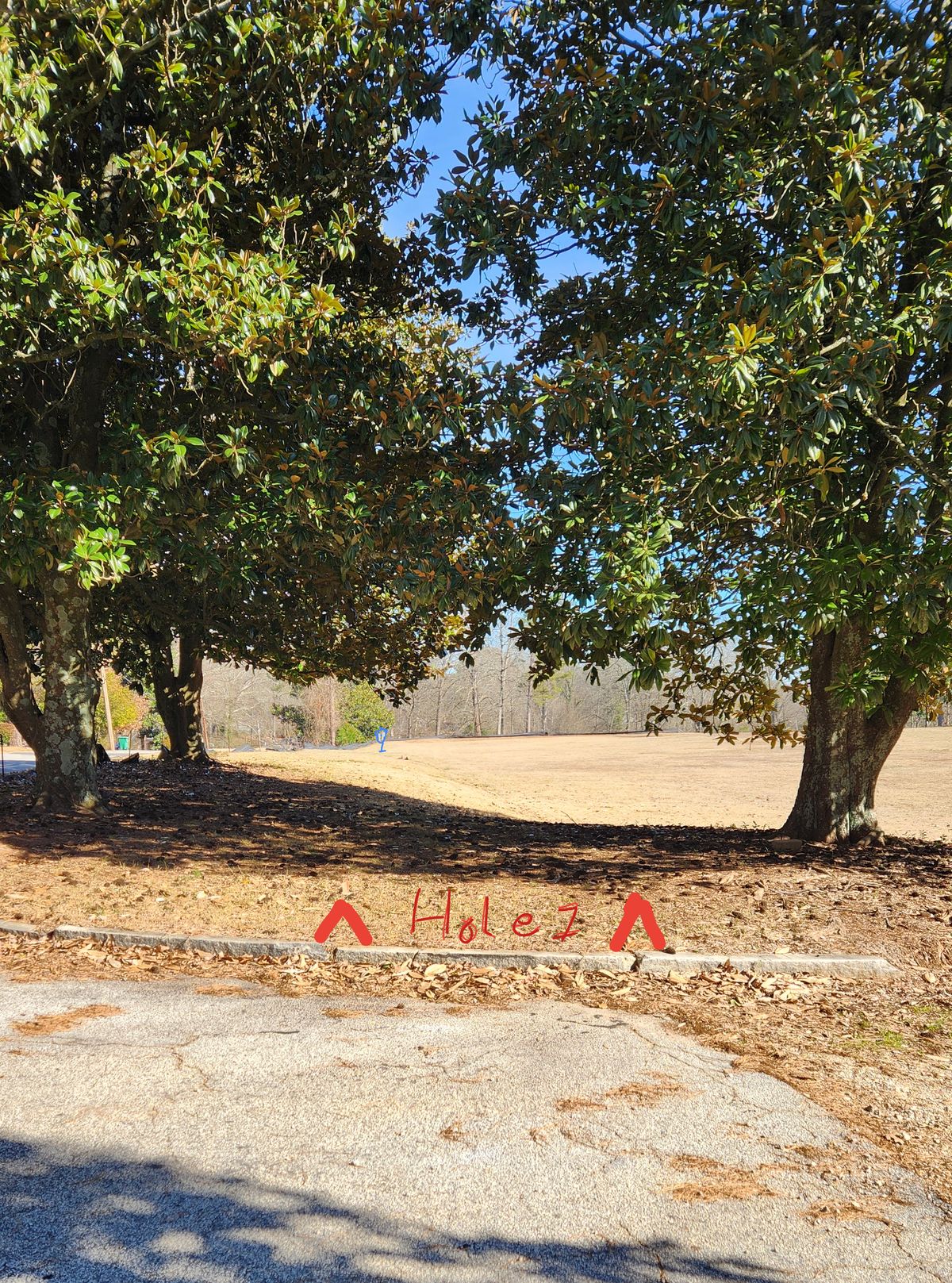 Hole 1. Triple Mando with OB on left and beyond basket.