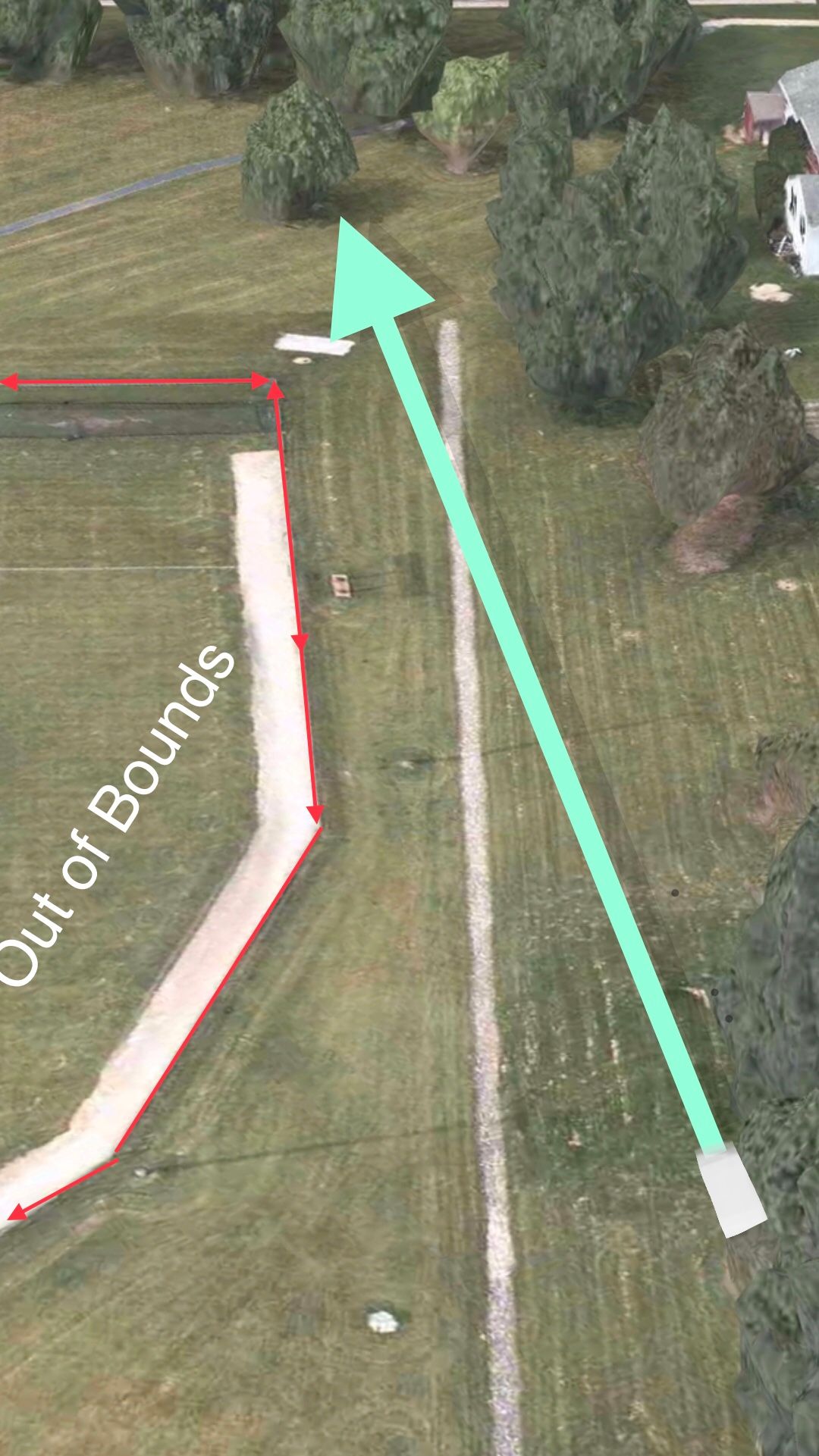 Beyond path behind basket is OB. Baseball field is OB