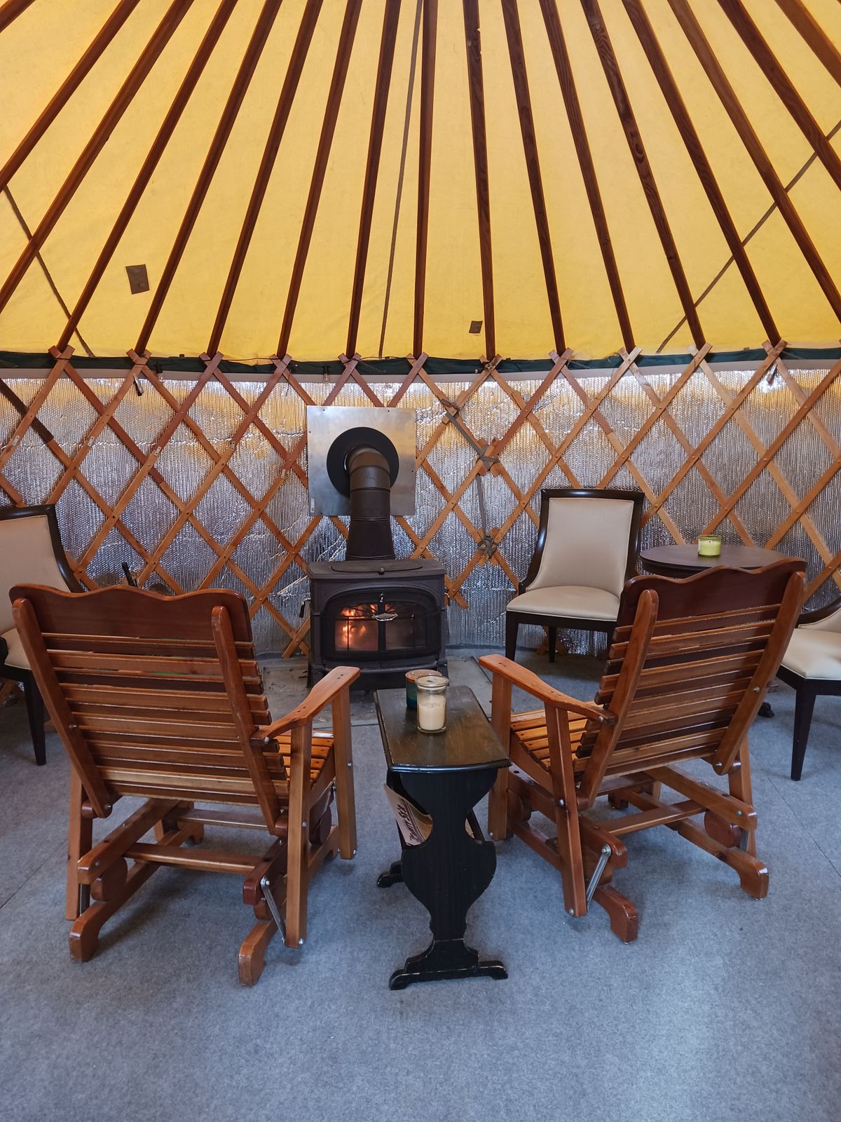 Relax in the Yurt located in the vineyard. Available for private reservation.  Available for all when not reserved.