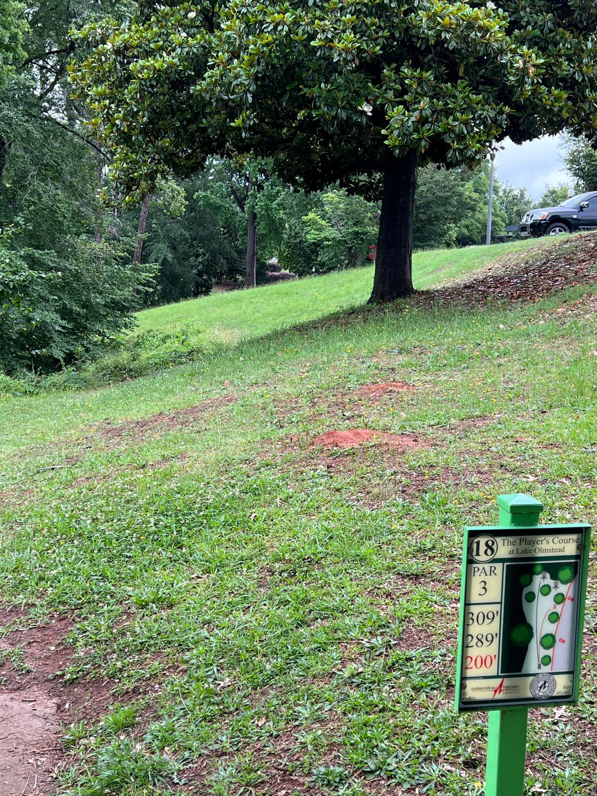 Hole has short red and long yellow basket. 