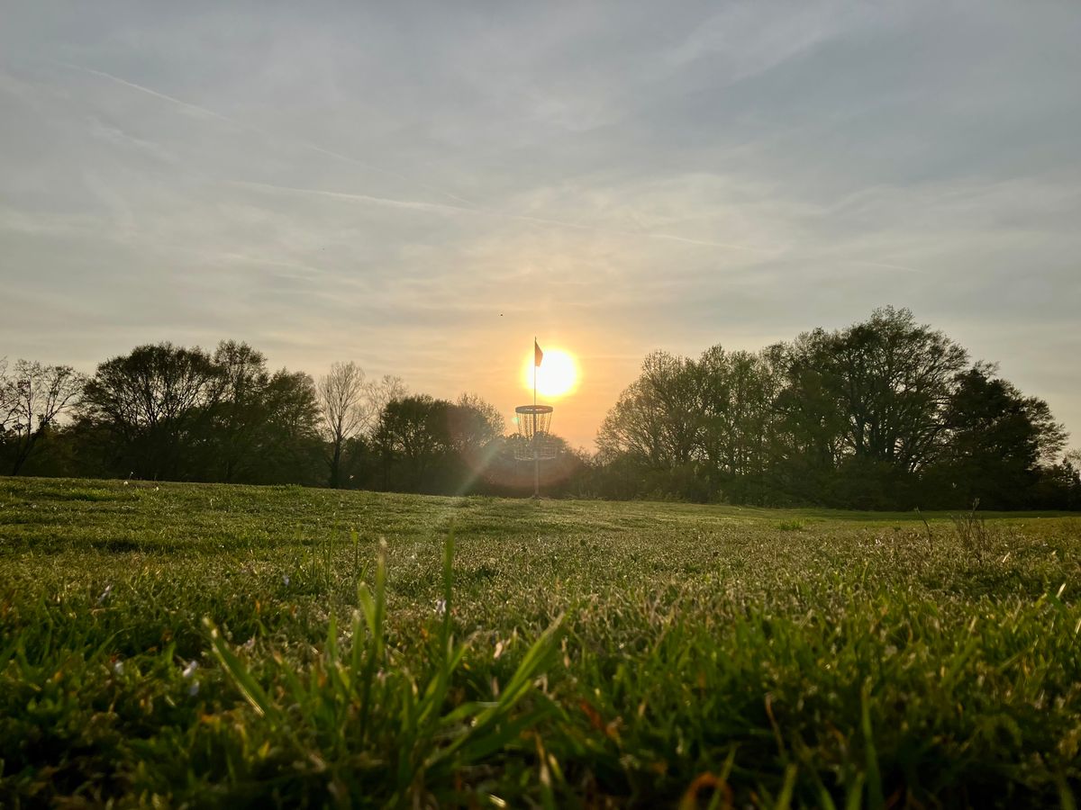 Looking back at Hole 2's basket from over near Hole 3's tee