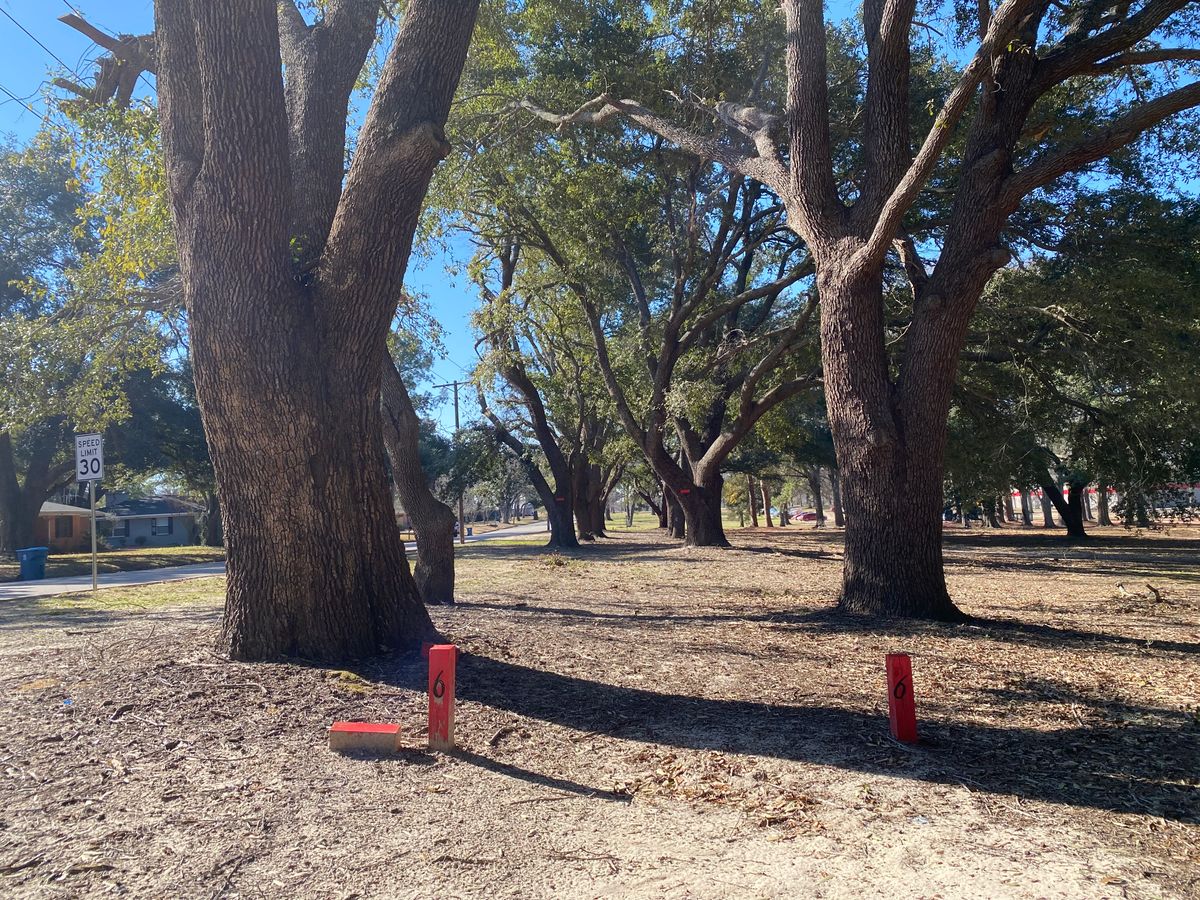 Hole 6 - 255ft. Double mandatory. Road and beyond OB.