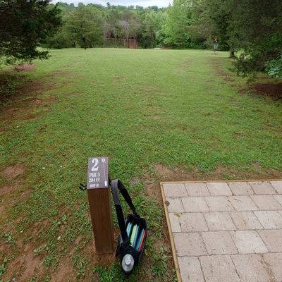 Hole 2, a straight shot with a slight downhill curve to the basket.