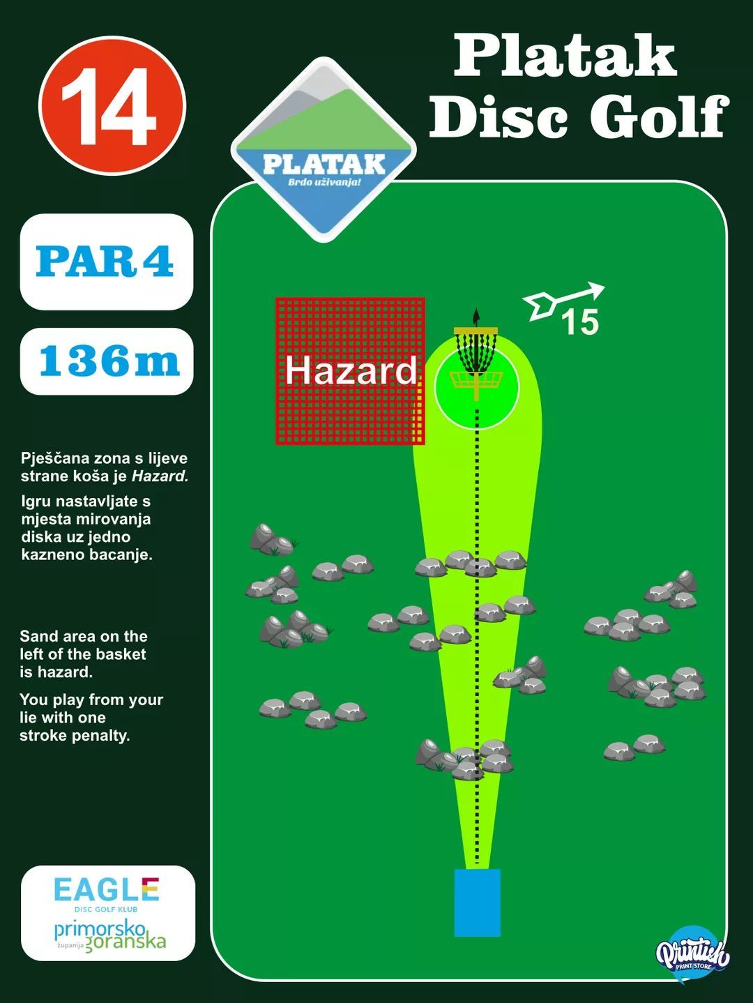 Sand area on the left of the basket is Hazzard. You play from your lie with one stroke penalty.