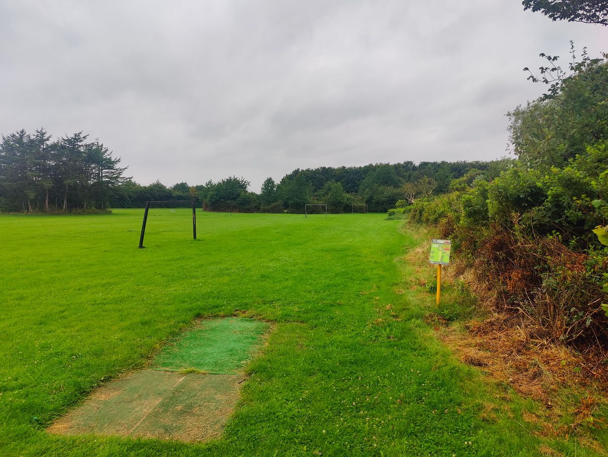 Hole 2. Basket behind tree line in the buttom of the picture 