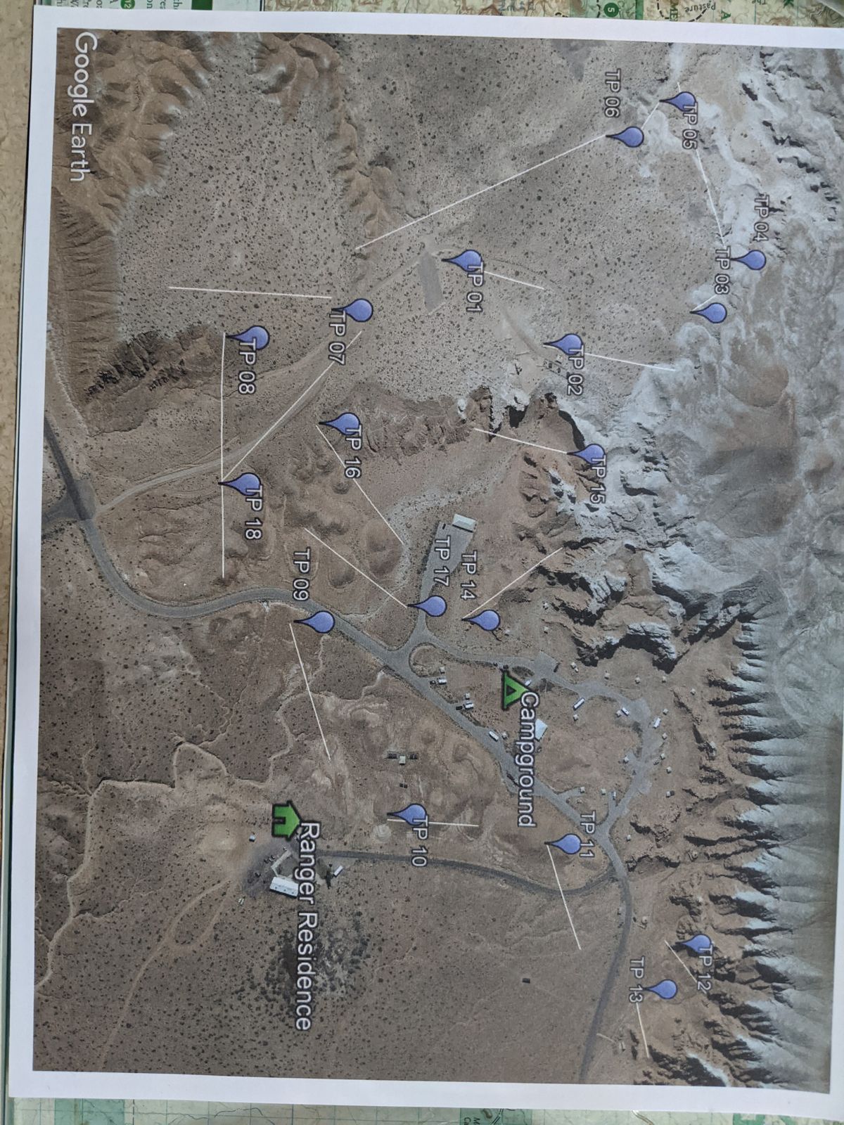 Map of the course. Follow the dirt path up the hill and tee off from the parking lot. We were able to find a practice basket