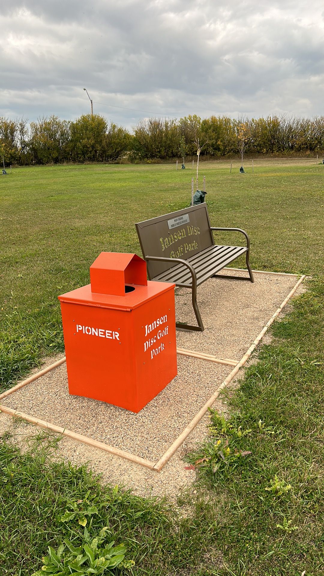 Custom garbage cans and benches.