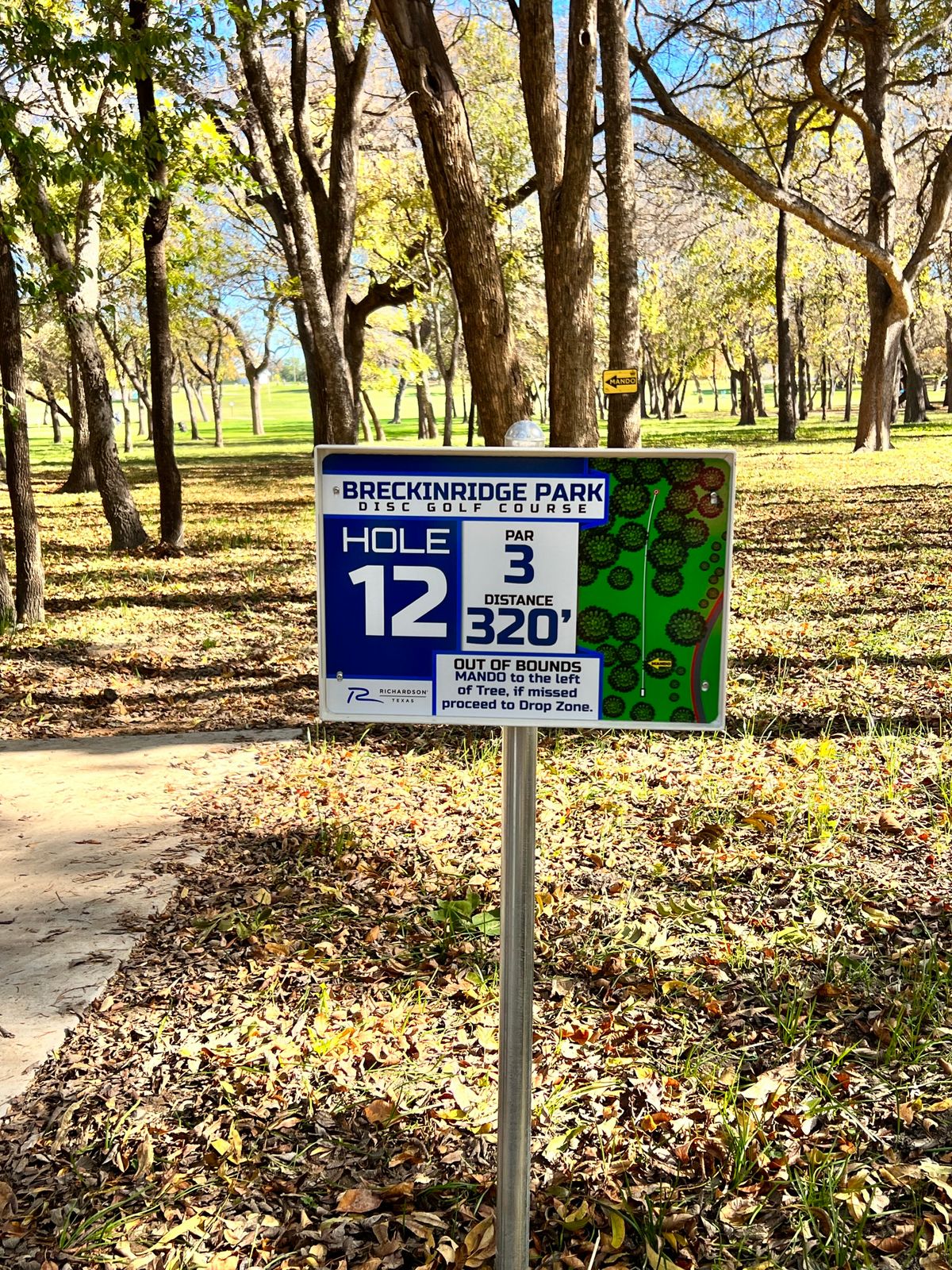 Hole 12 tee box. Need to shot to the left of the MANDO.
