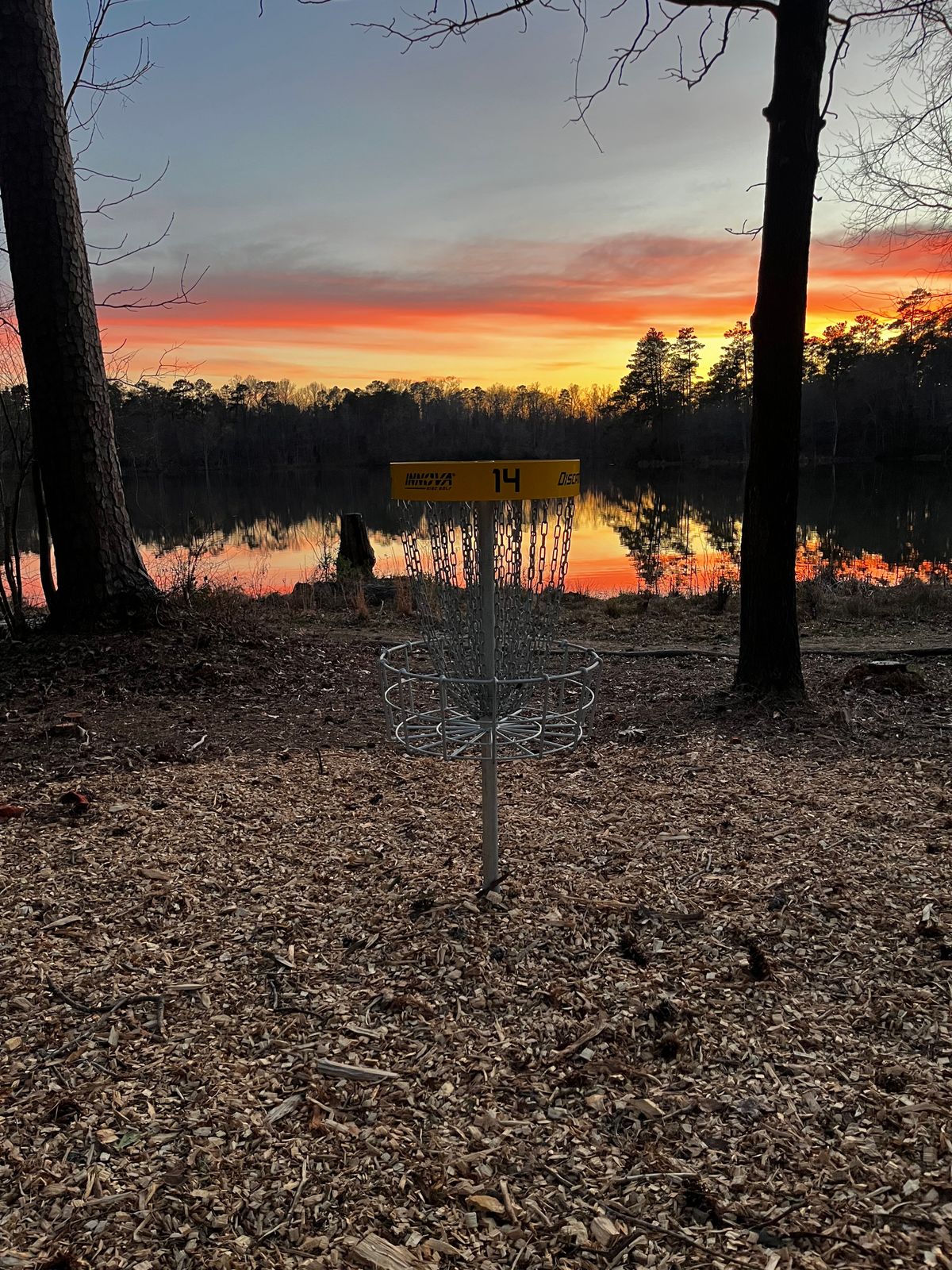 Hole 14 with the sunset