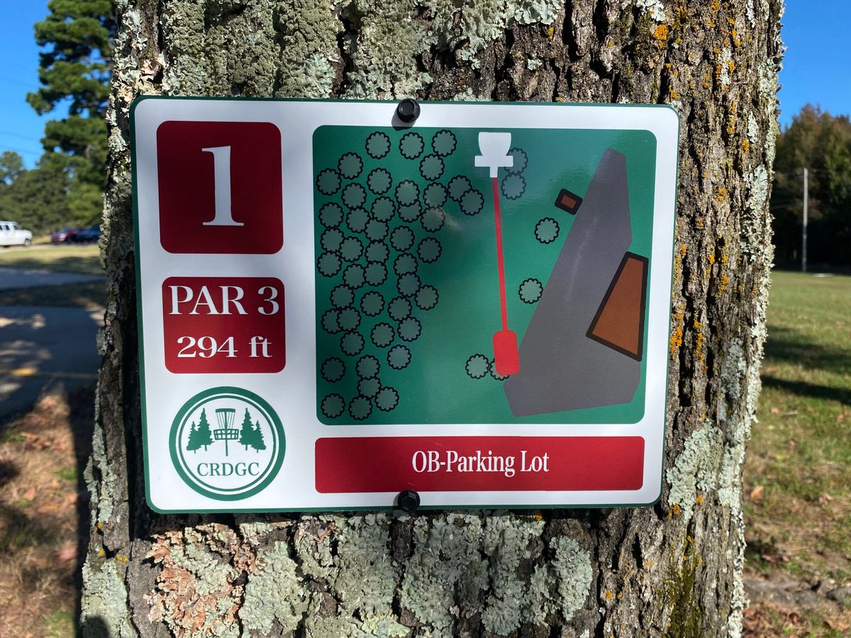 Hole 1 sign (red)