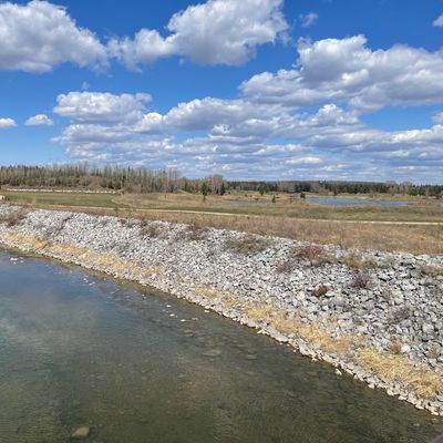 A view of hole 6 from the foot bridge across the reddeer river