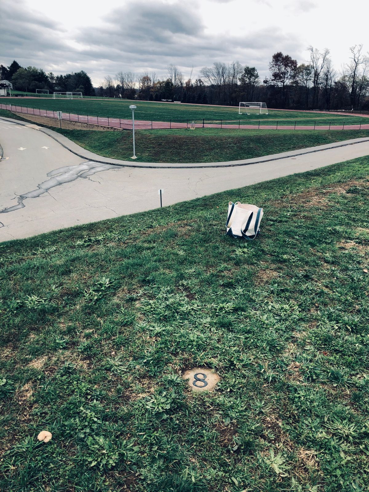 Hole 8 over the road.   Rising wind from below can make this hole tricky!