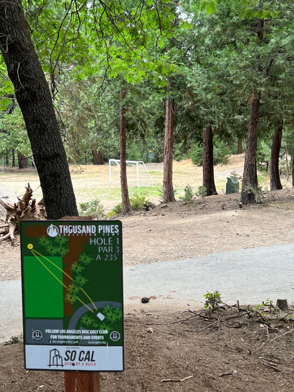 Hole 1 Upper Course, right by the soccer field. The TeePad is on a bit on top of the field.