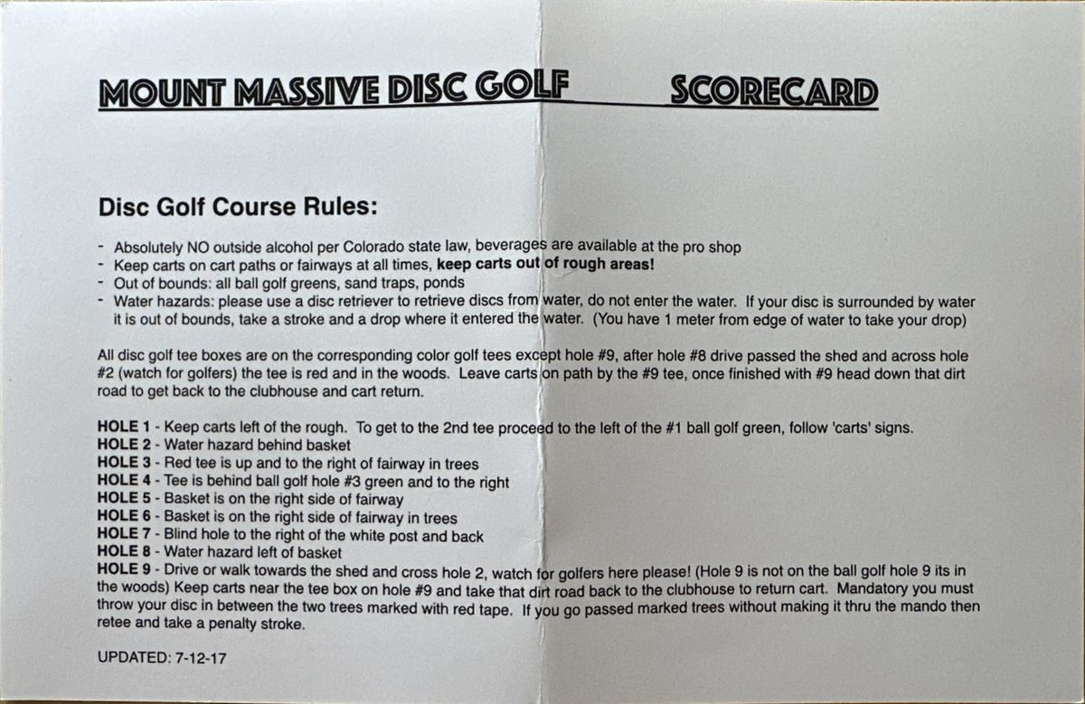 Disc Golf Course Rules