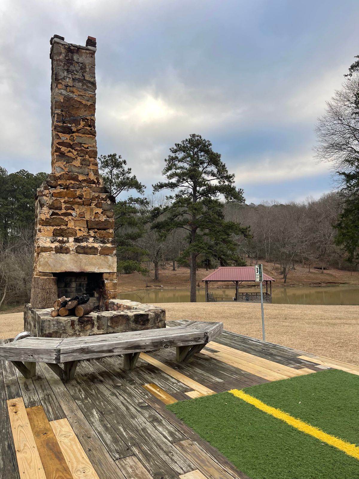 Hole 3 t pad’s really cool fireplace, this picture is not looking towards the basket, Jan 10th 2024