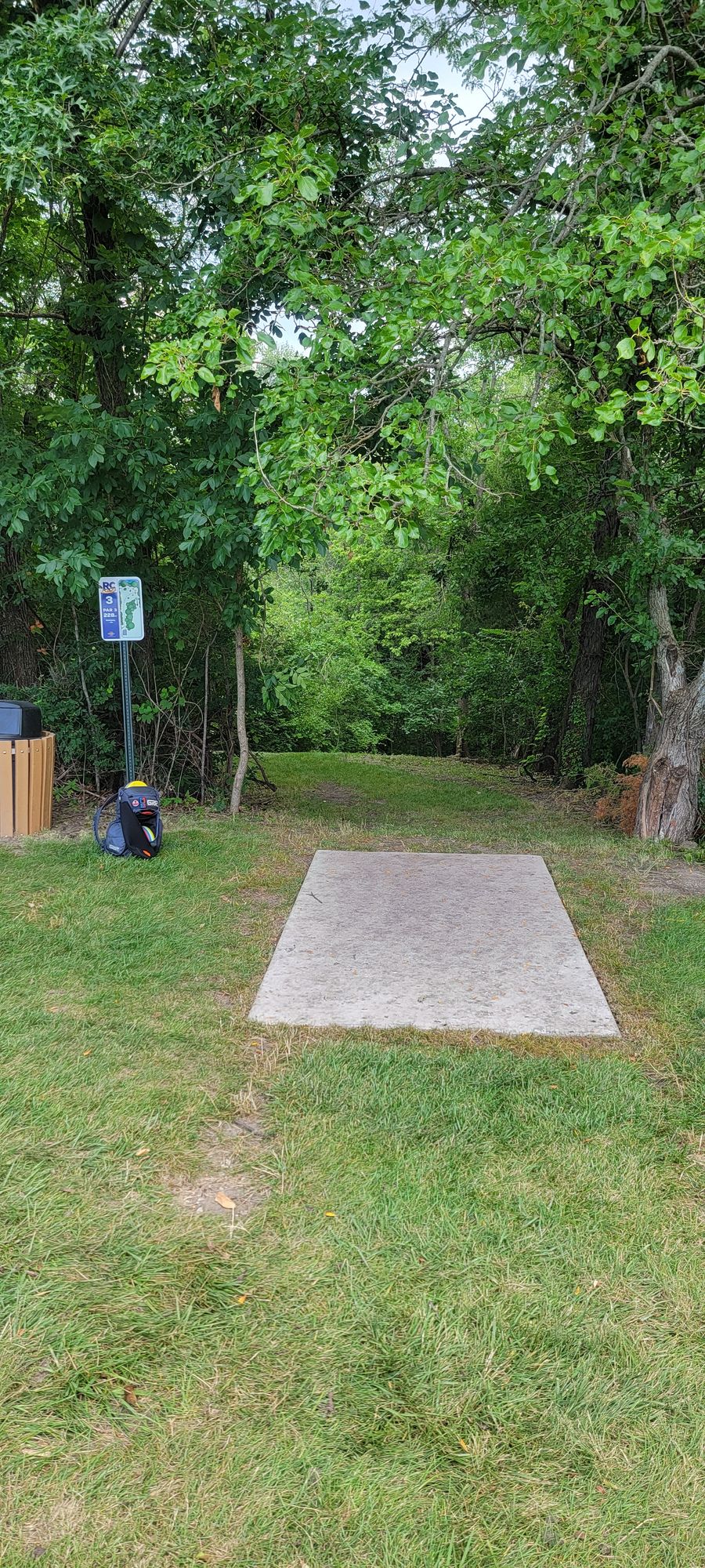 Tee pad of hole 3. Downhill, and to the right to get to the basket.