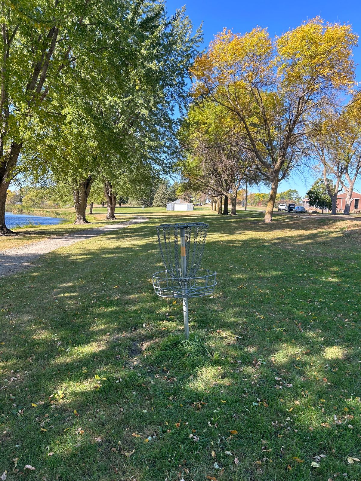 Hole 2 basket looking back toward the teepad