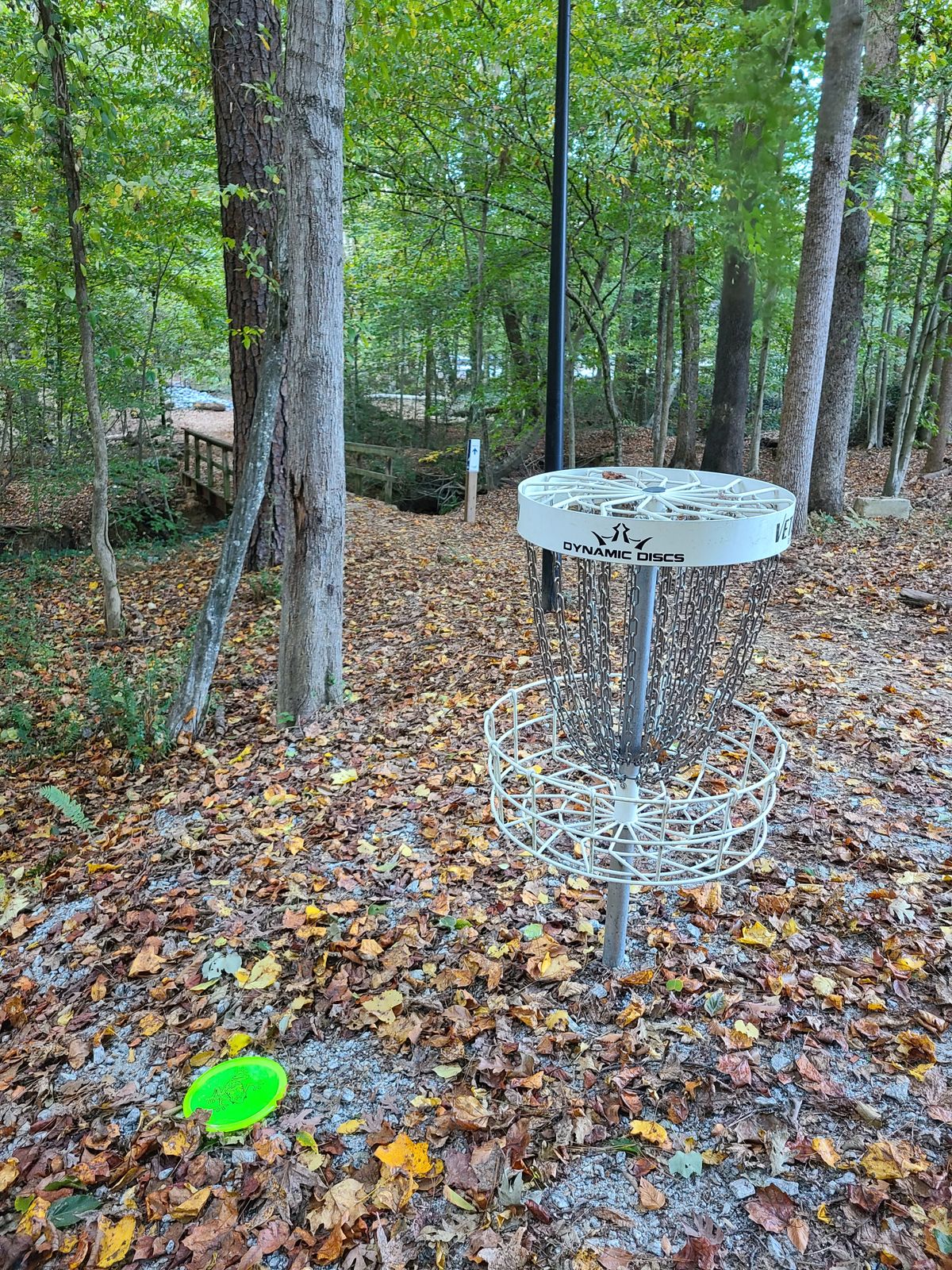 Basket for hole 8, with directional signage to the next tee easily visable