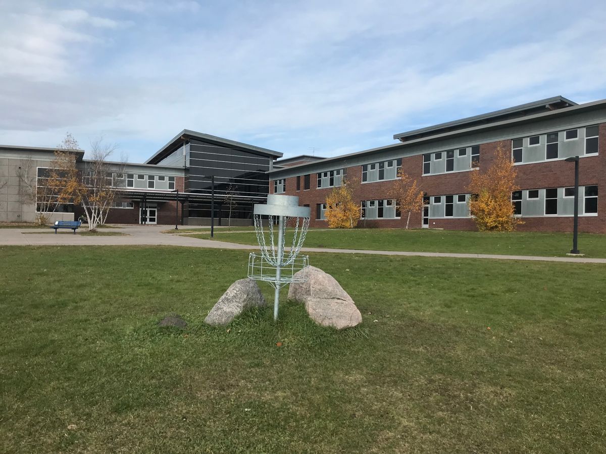 Basket of Hole 9, In front of Two Harbors High School. 