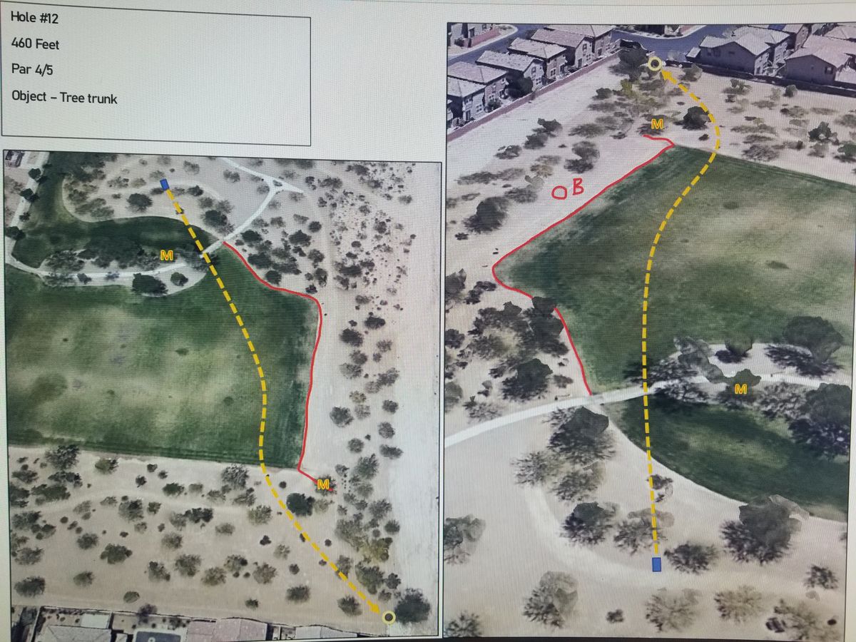 Hole 12 is OPTIONAL and plays into same object as hole 5. Don't play is field is in use.