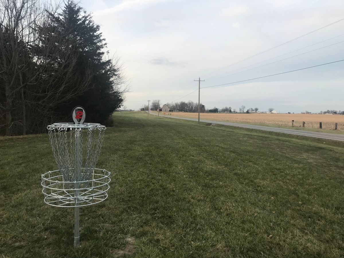 Looking back on hole two from the basket toward the tee pad.