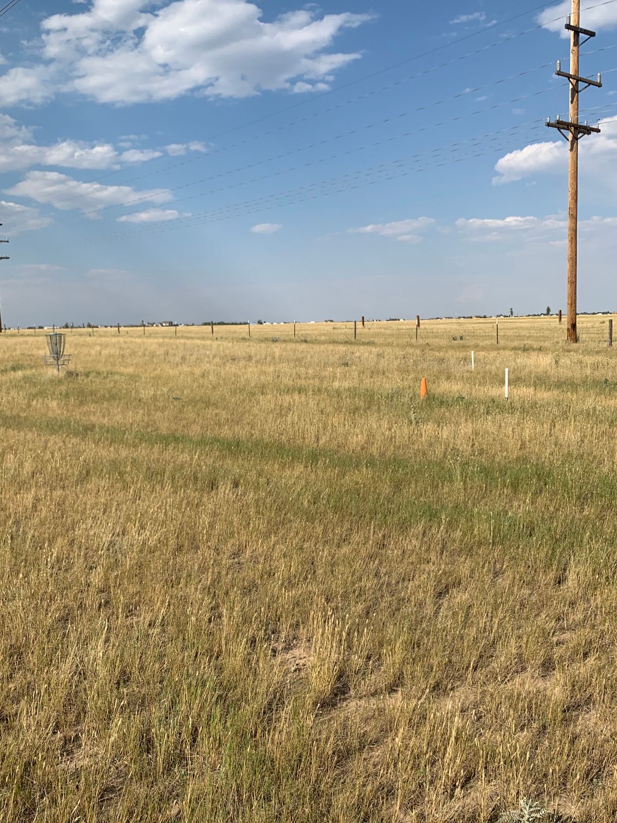 Multiple pin positions marked by pvc pipes