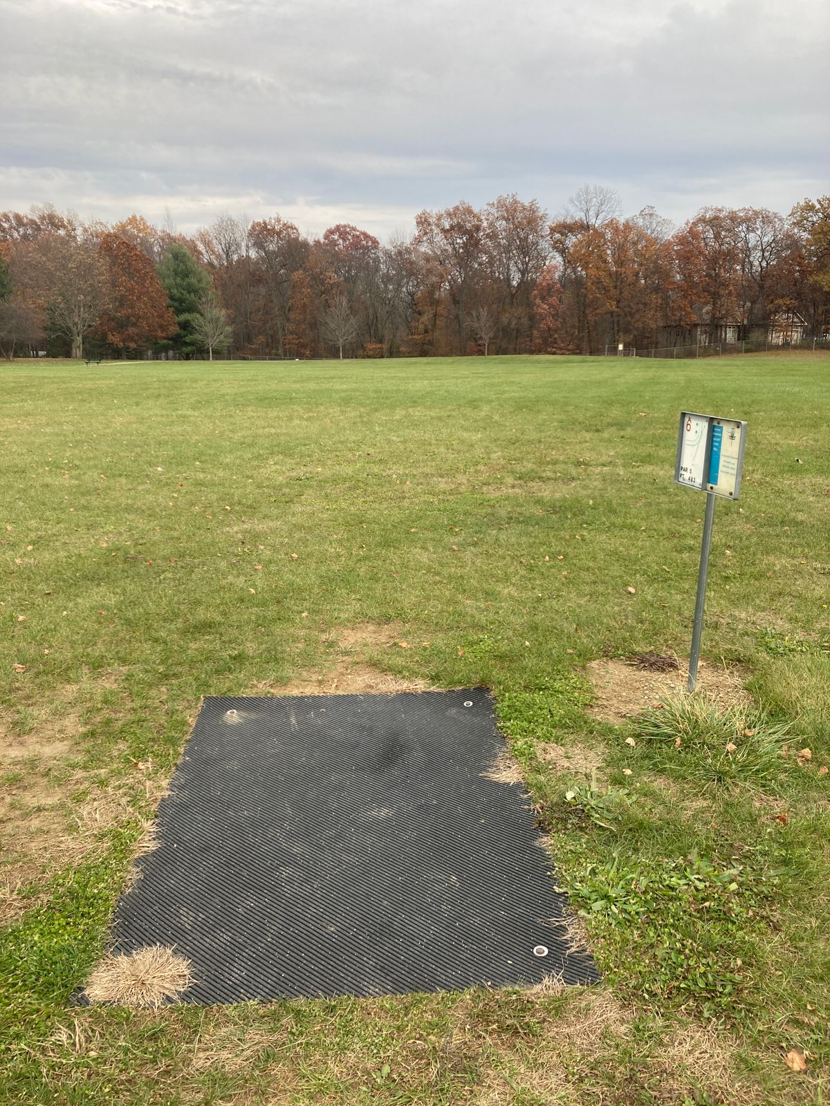 Tee Pad 06.  Basket is hidden beyond a crest right before the trees.