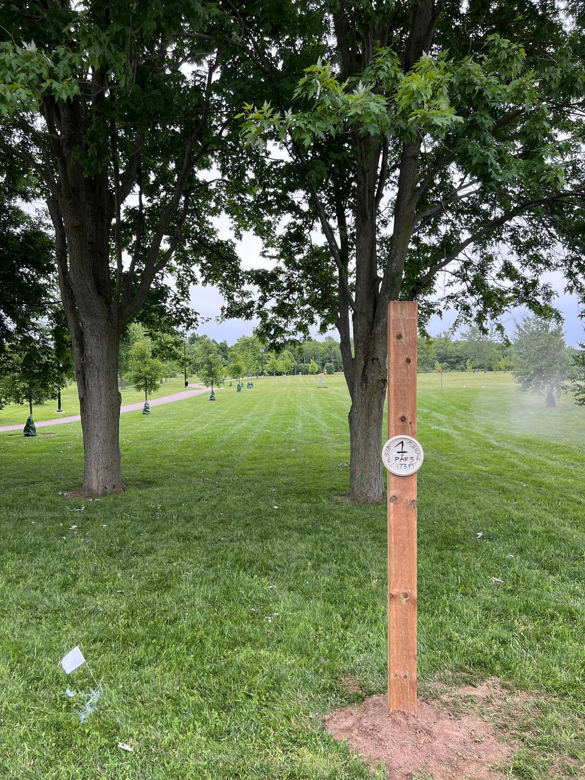 Hole 1 with temporary signage.