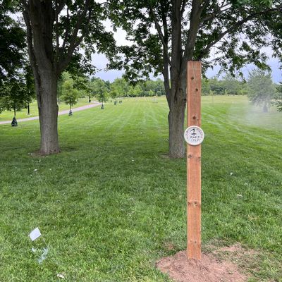 Hole 1 with temporary signage.