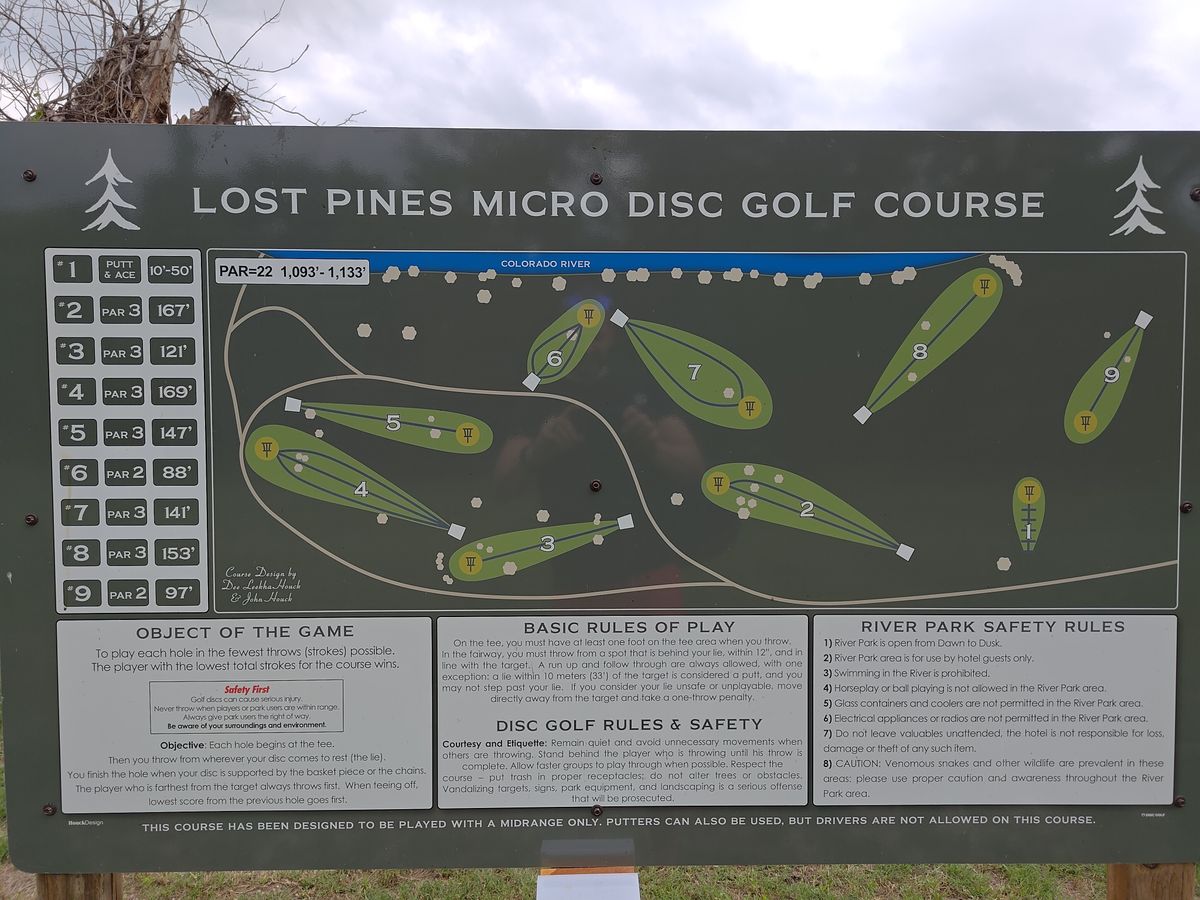 Nine short holes on an open prairie, ranging from Par 1-3. Fairly short course should take you 15 minutes. Tall grass so don't get too crazy. Putters and mid-range discs only.