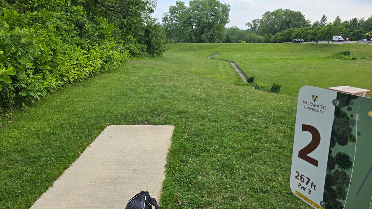 Hole 2 - Basket is around a slight dogleg left.