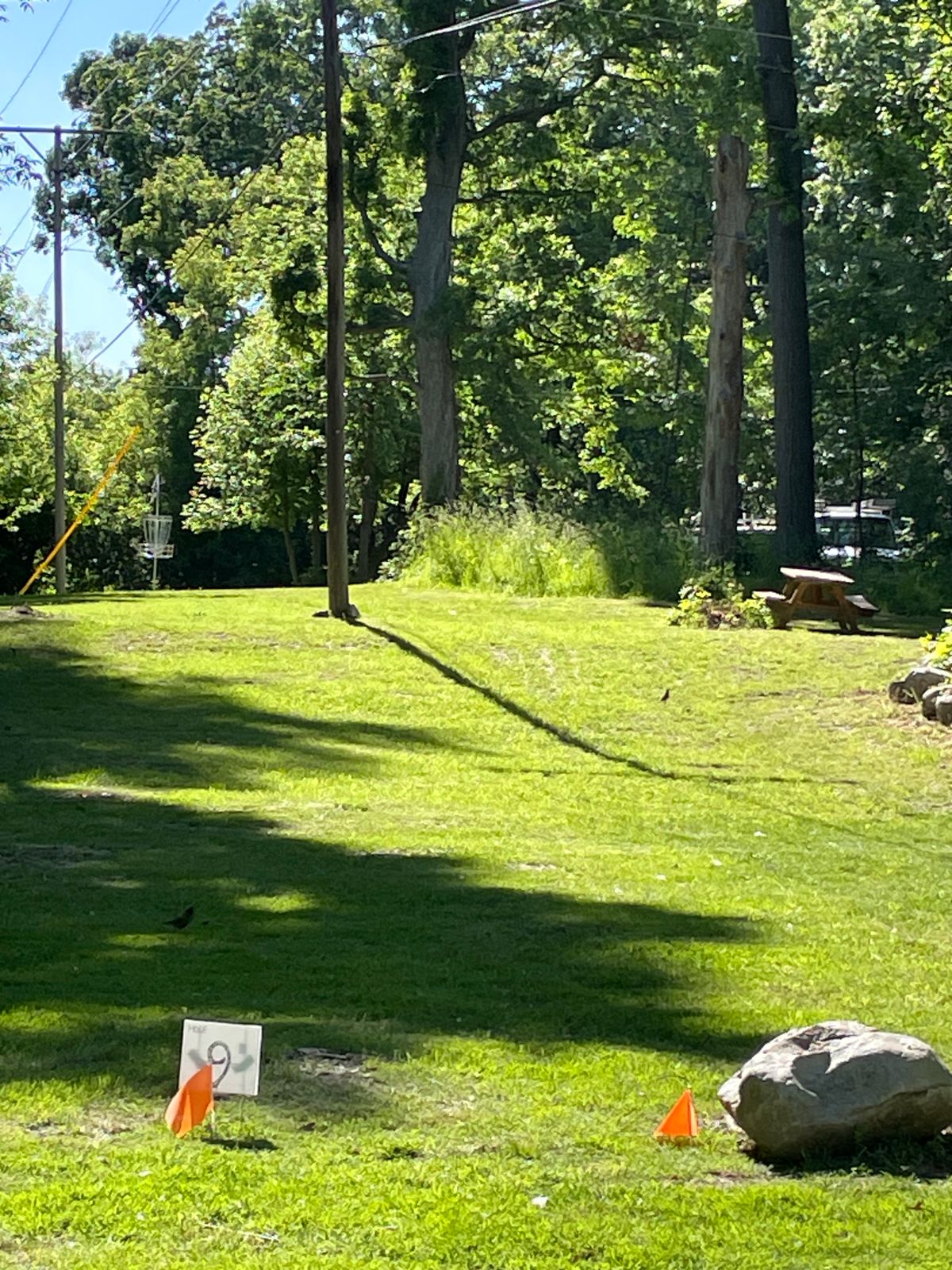 Hole 9 until I switch it to hole 1 and redo it all to make it flow better Phone pole and long grass
