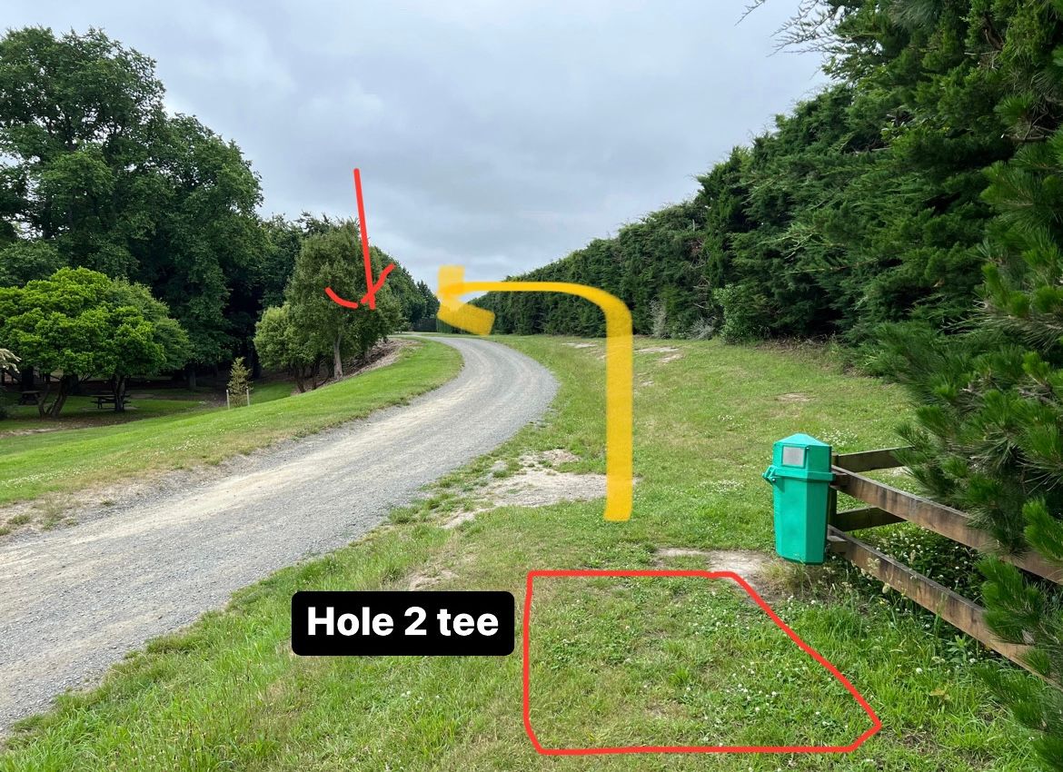 Hole 2 tee. Road is OB