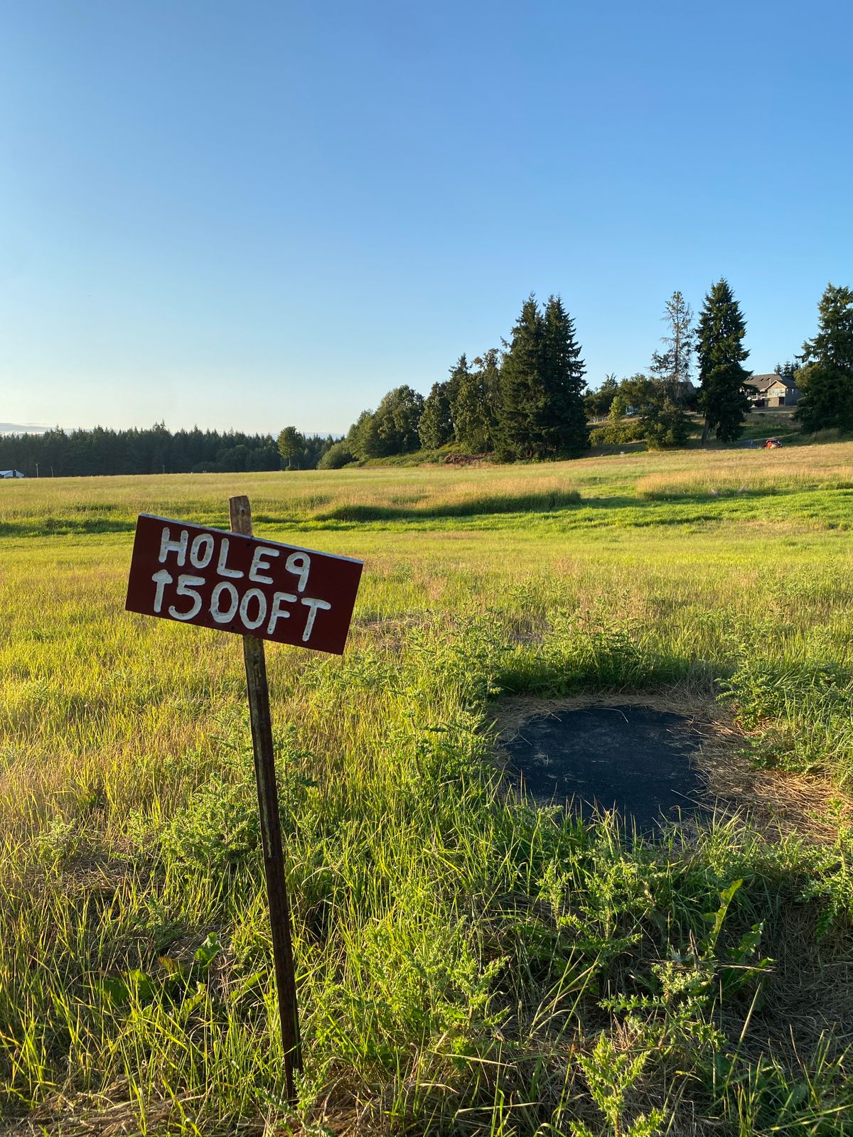 Hole 9. Throw into a field of tall grass a long ways… that way.