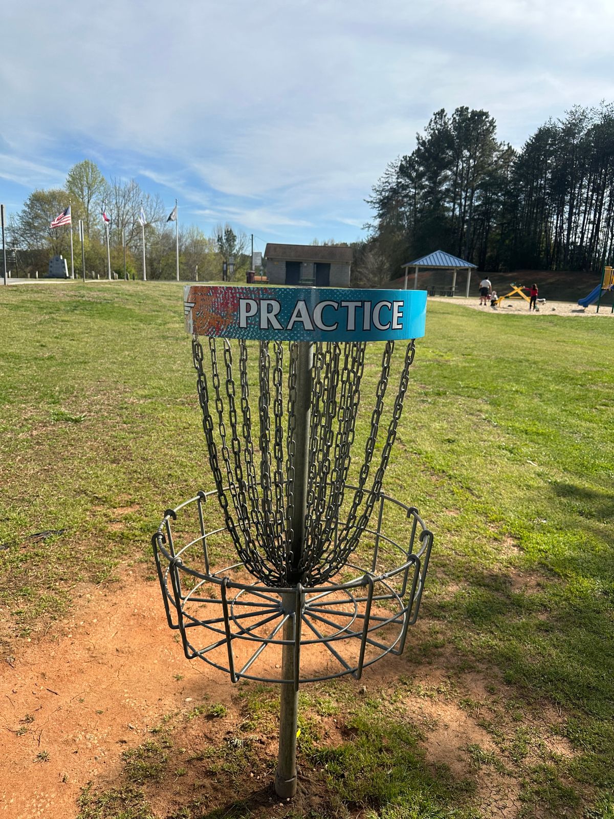 Practice basket near parking lot
