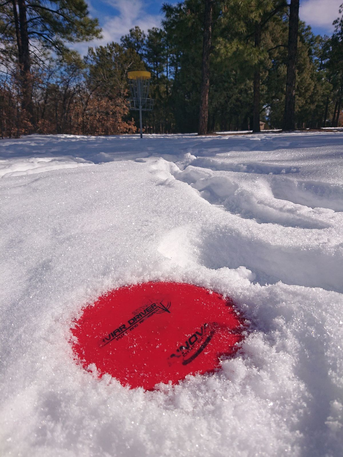...just a few inches of snow. Still playable, watch your disc, lots of fun.