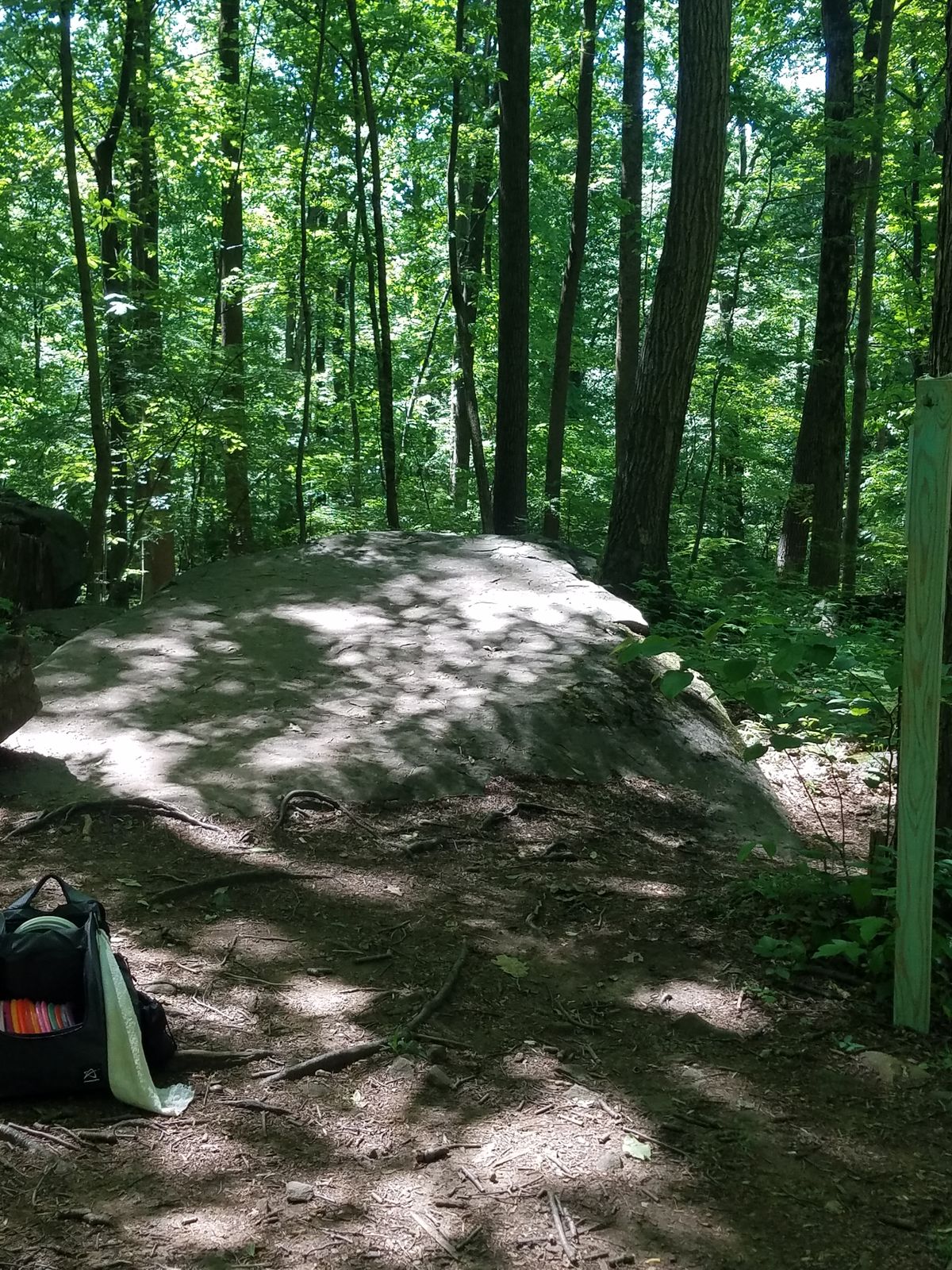 Hole 9. Tee pad is the rock.