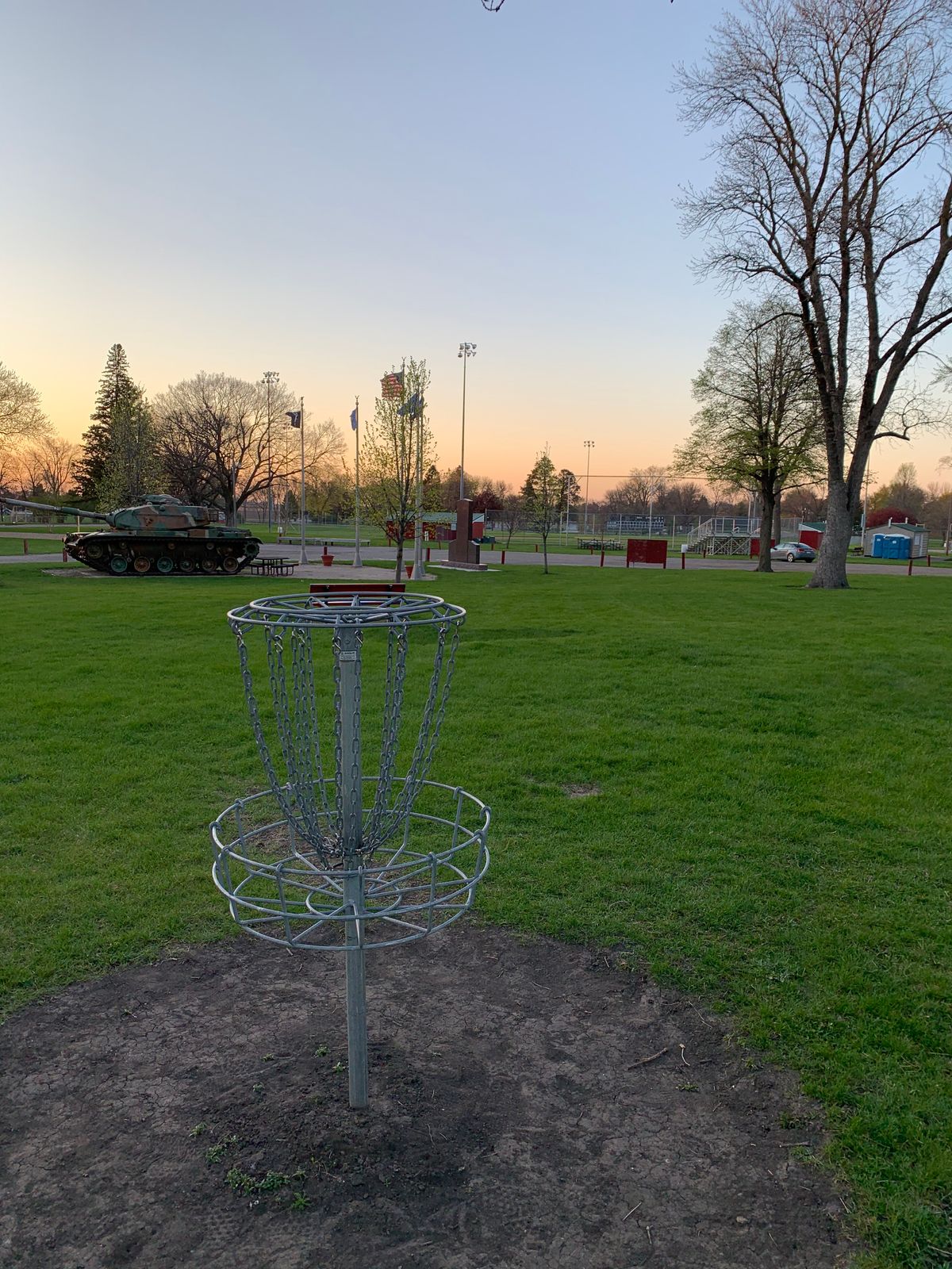 Hole 1 basket view back to teepad