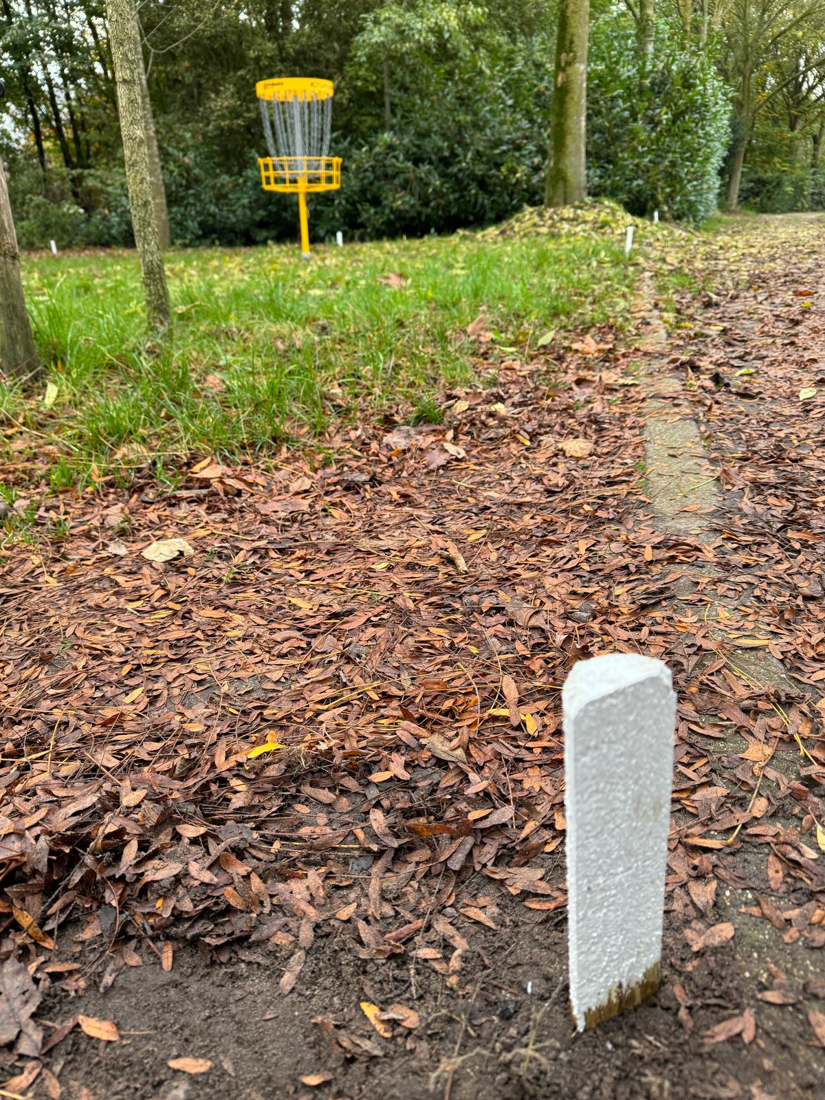 Het eiland van hole 7 is nu met paaltjes aangegeven.