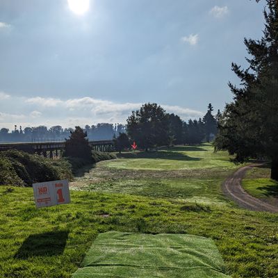 Hole 1 with the new improved tee pads.
