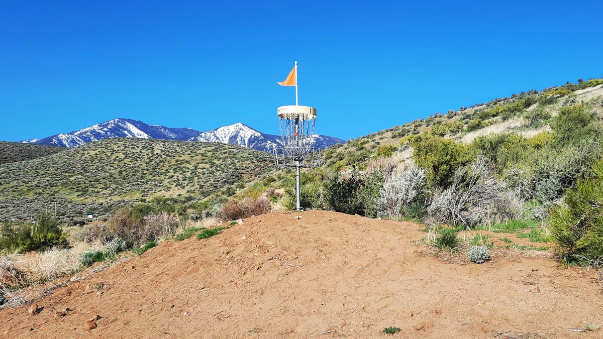Hole 1. Uphill with Mando on right.