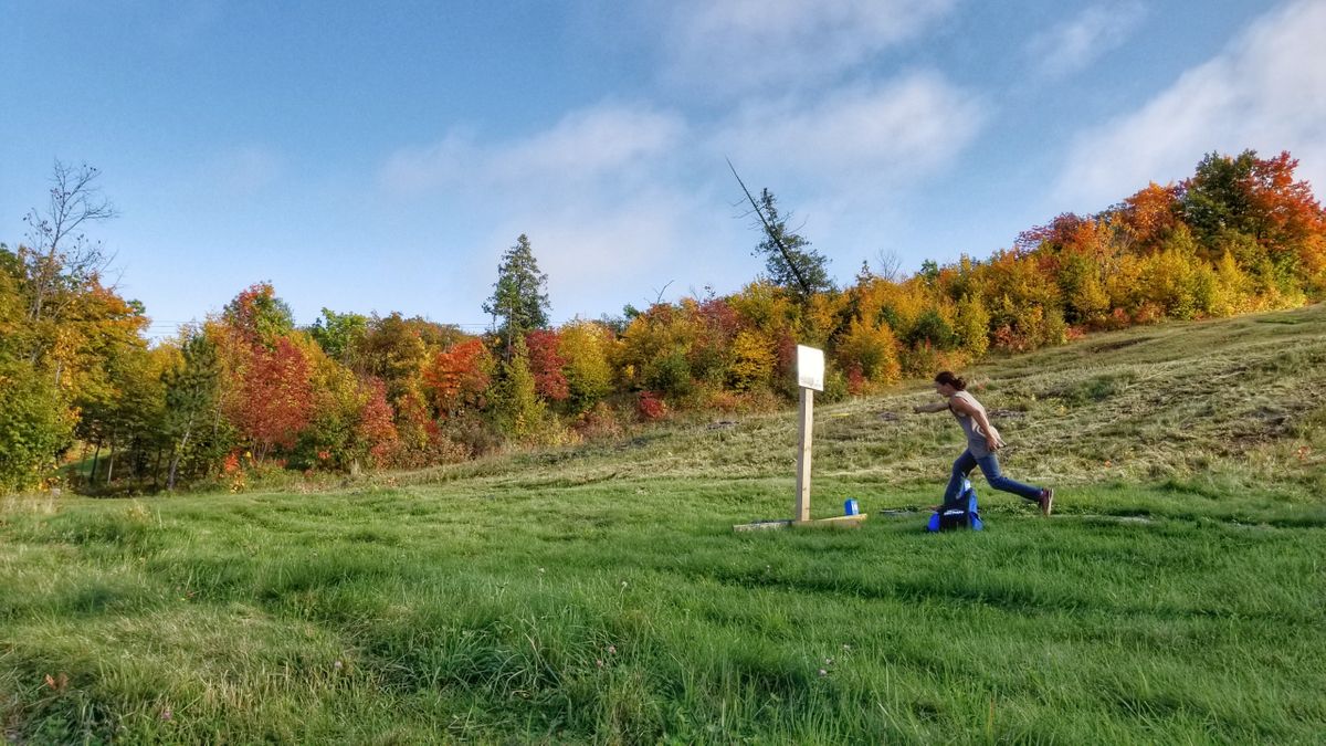 Fall colors popping on the Porcupine Mountain Disc golf course.