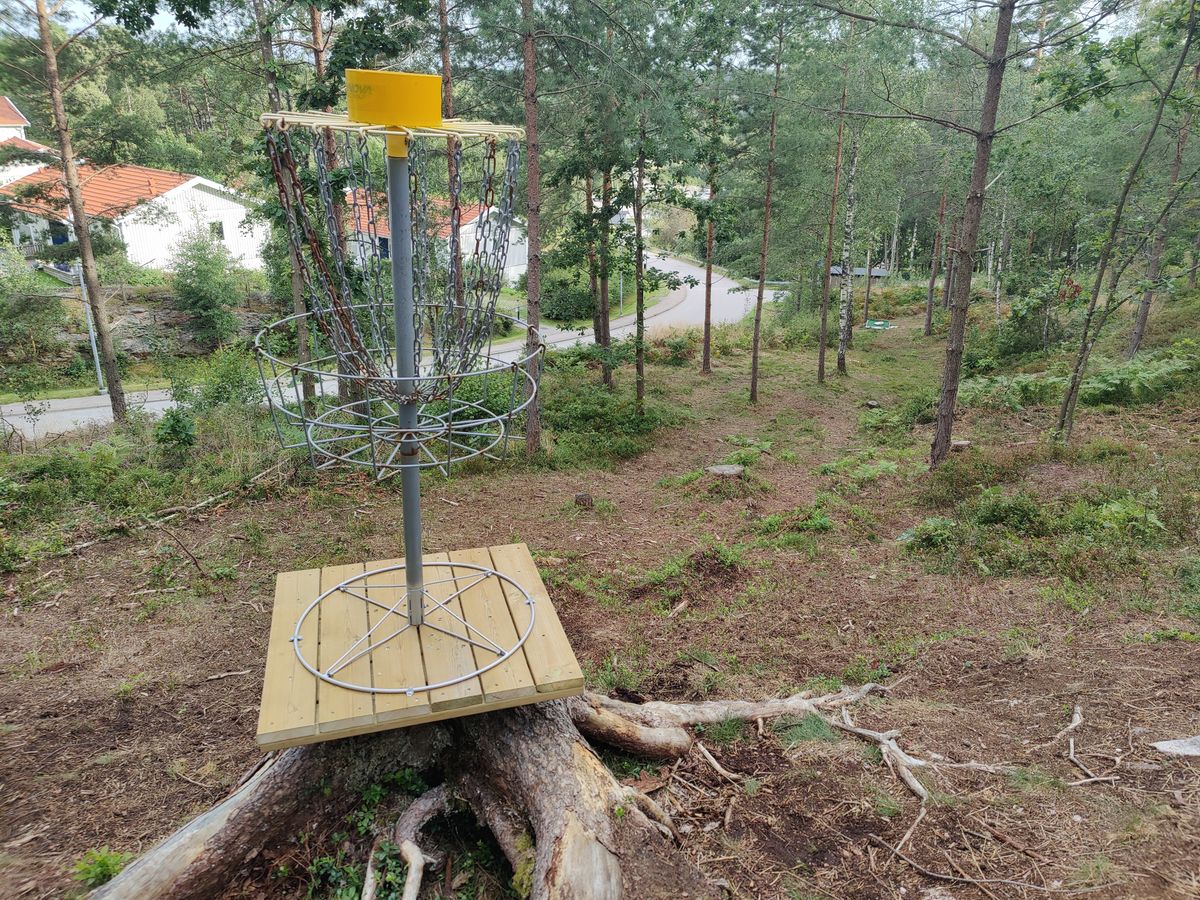 Korgen på hål 8. Högt placerad ovanpå sitt eget altandäck.