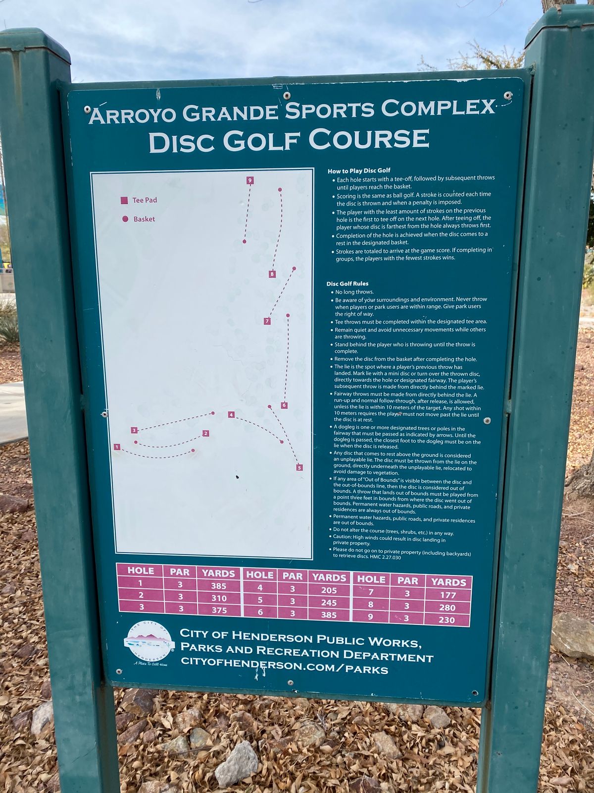 9-hole Disc course farthest away from park entrance.  By the BMX Park.