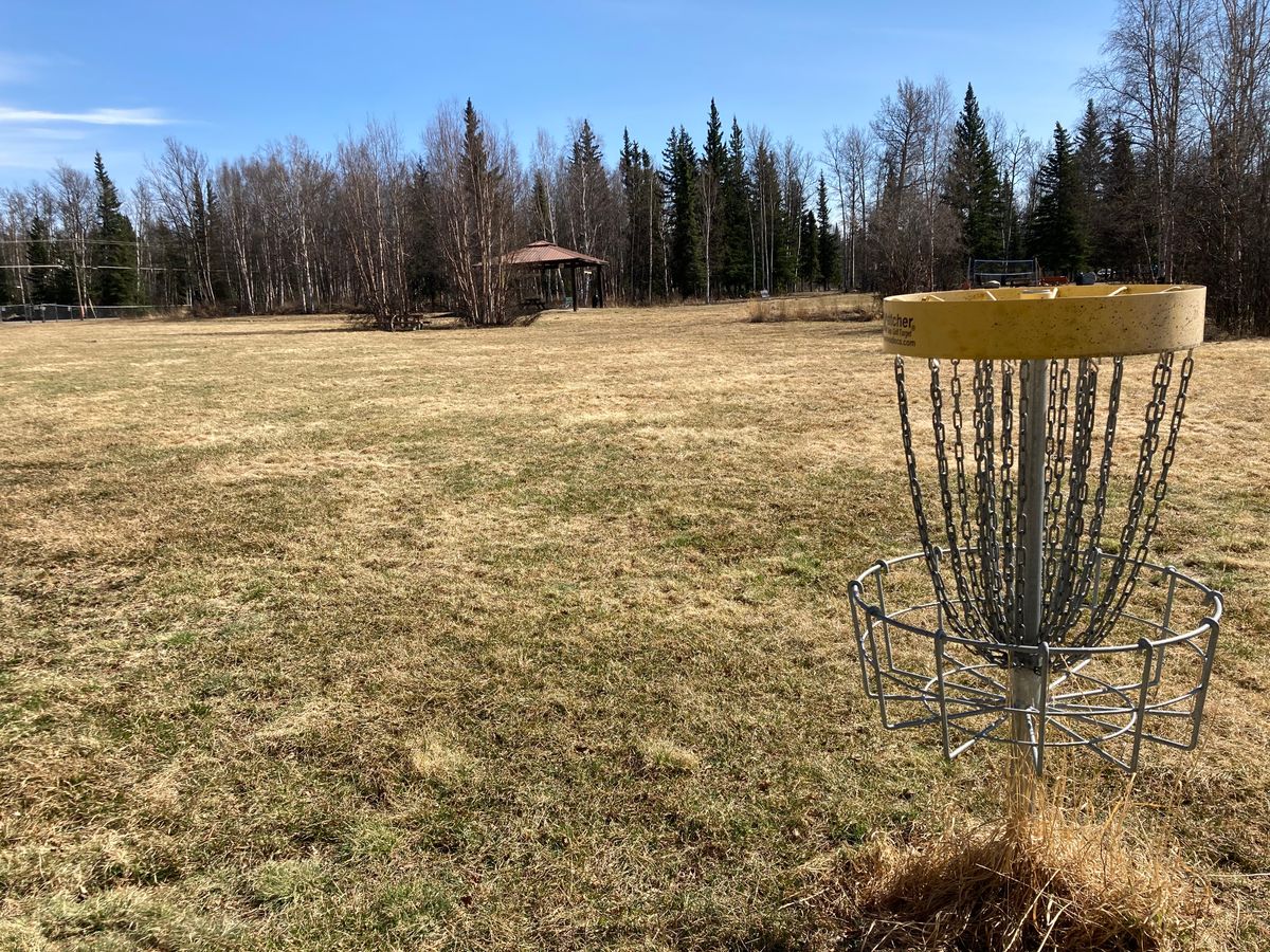 From basket 1 look back to tee (right of the pavillion