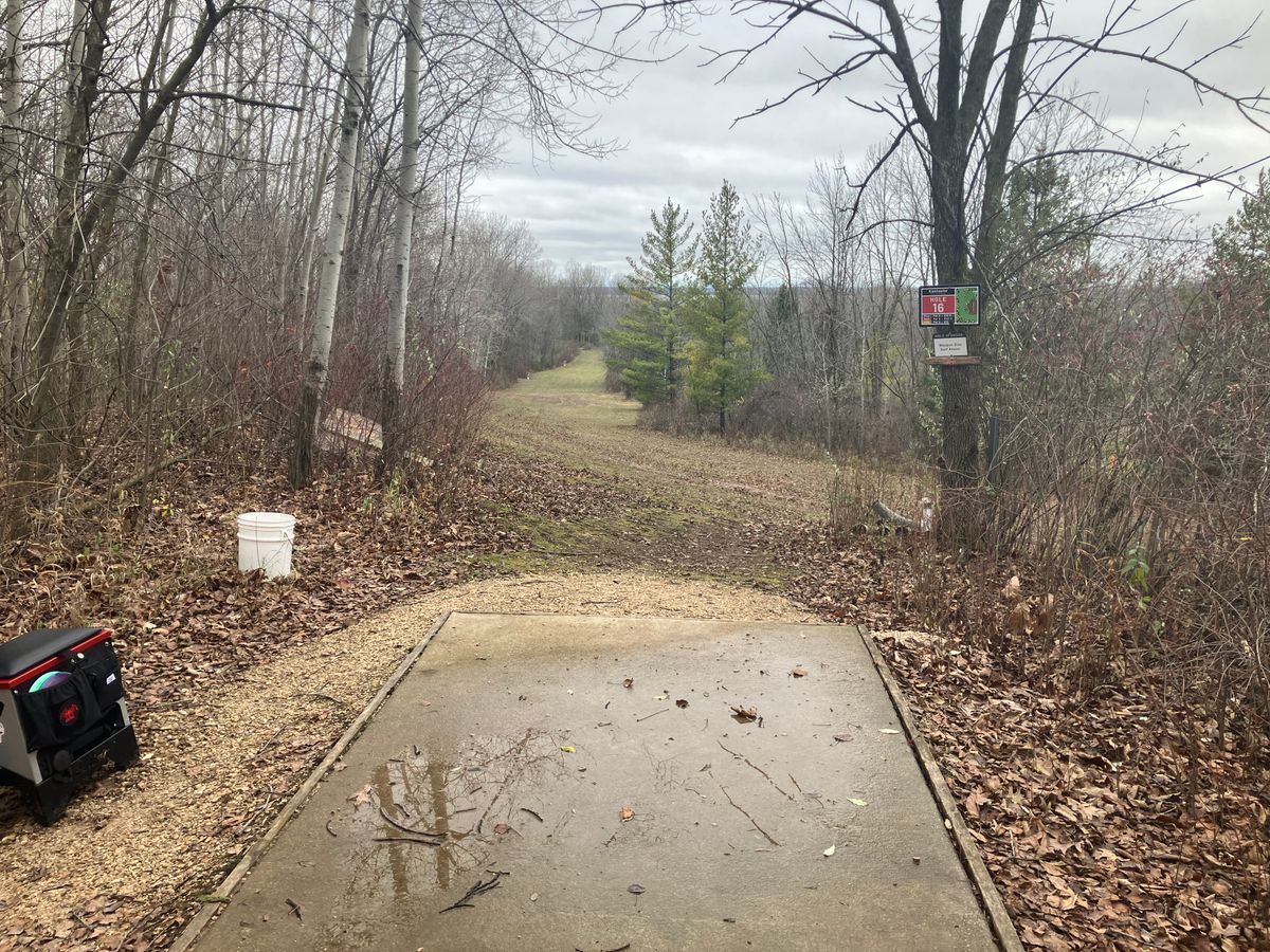 #16 Long. Bomber downhill Tee shot. Red is a 500’+ Par 3 and Gold is a 600’+ Par 3