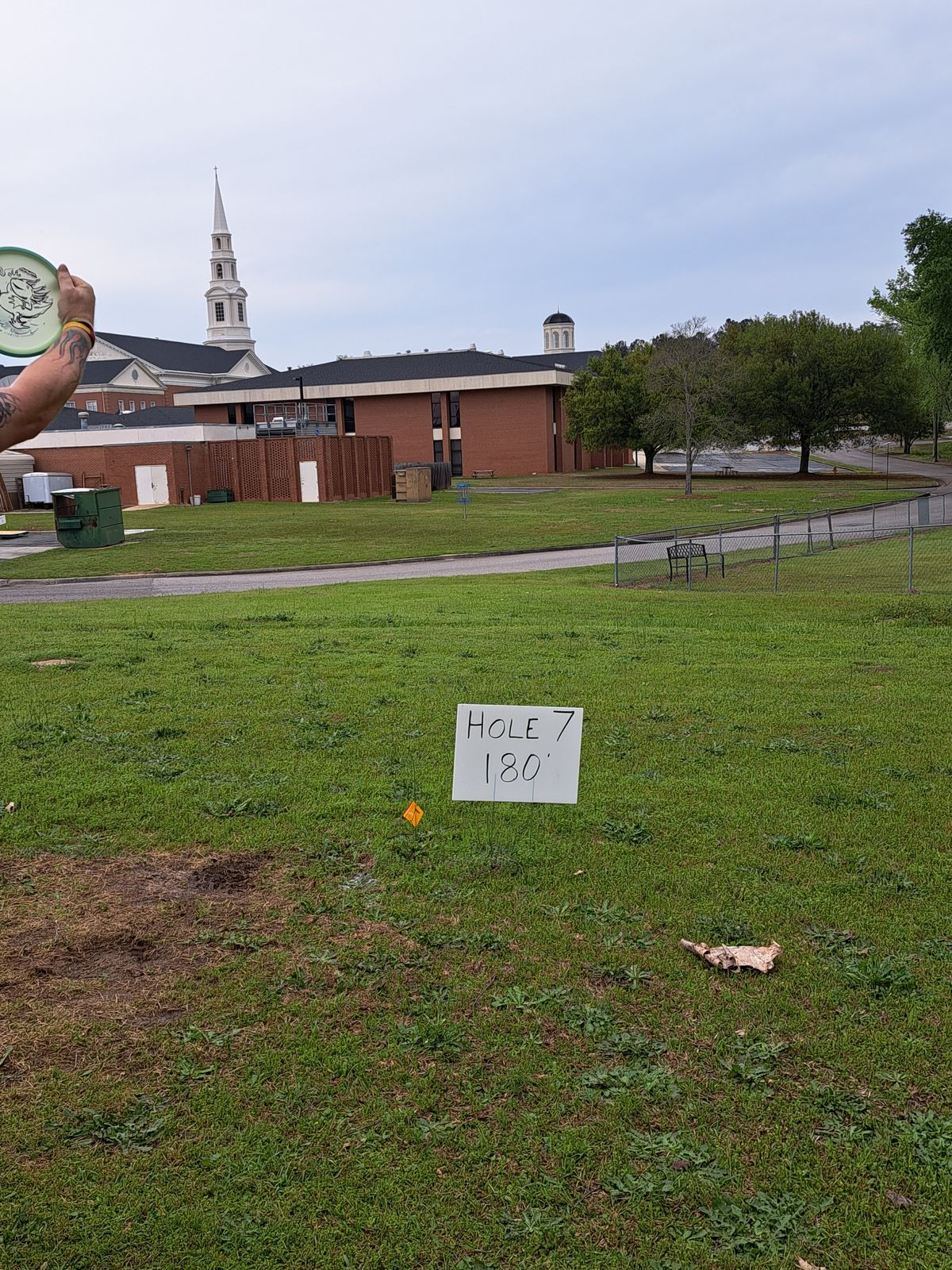 Hole 7. Across the road towards the back of the church