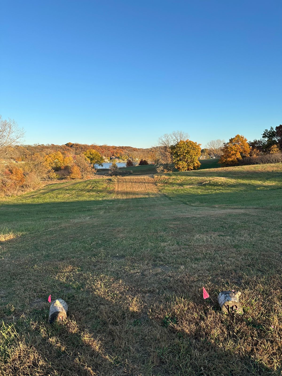 Hole 14 long field shot. Two pin locations