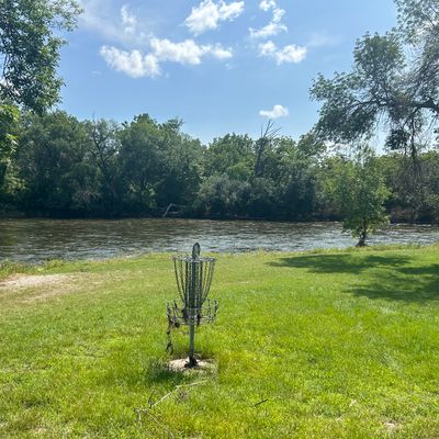 Hole 3 basket, by the river