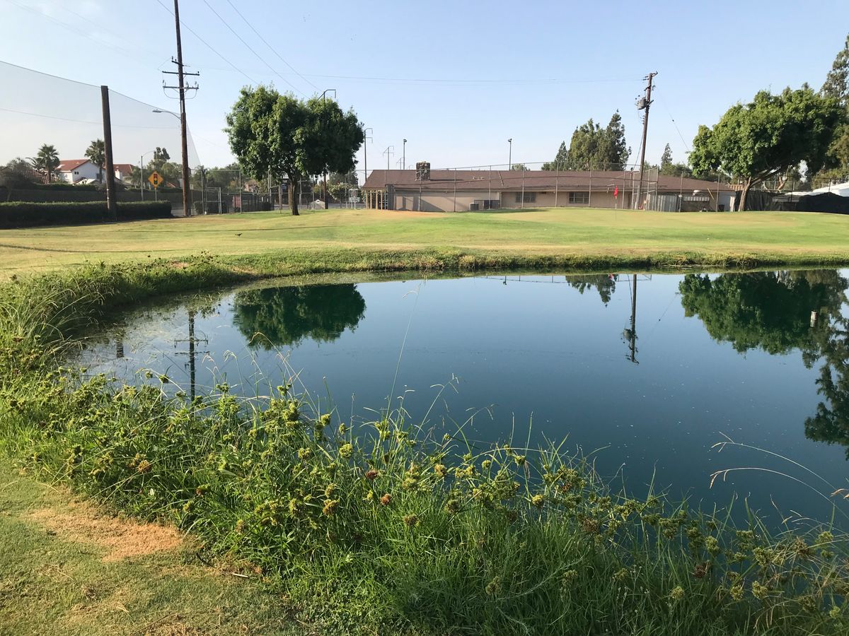 Hole 9 water hazard in front and a Green hazard to the right.  Nice way to finish up!